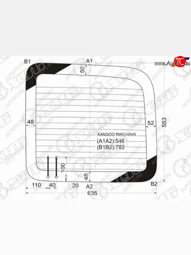 Стекло заднее (Цвет зеленый Обогрев) Renault Kangoo 97-07 XYG KANGOO RW/LH/H/X