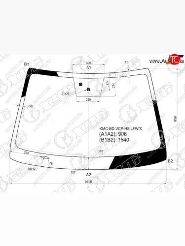 Стекло лобовое (место под датчик запотевания) XYG (зеленое) KIA Cerato 4 BD дорестайлинг седан (2018-2021)