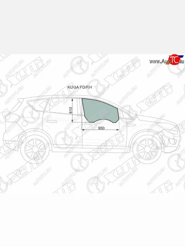 Стекло боковое опускное (Спереди Справа Цвет зеленый) Ford Kuga 08-13 XYG KUGA FD/RH