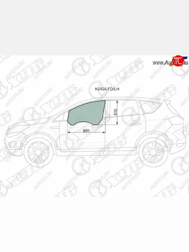 Стекло боковое опускное (Спереди Слева Цвет зеленый) Ford Kuga 08-13                               XYG KUGA FD/LH
