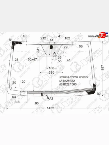 Стекло лобовое (обогрев щеток, датчик дождя) XYG (зеленое) SSANGYONG Actyon 1 (2006-2010)