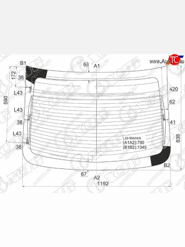 Стекло заднее (Цвет зеленый Обогрев Антенна) Nissan Teana 14-20  Altima 12-18 XYG L33 RW/H/X