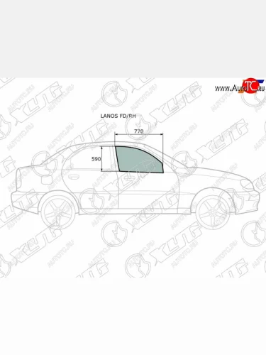 Стекло боковое опускное (Спереди Справа Цвет зеленый) Chevrolet Lanos 05-09  Daewoo Lanos 97-08  XYG LANOS FD/RH