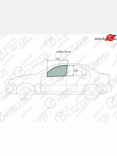Стекло боковое опускное (Спереди Слева Цвет зеленый) Chevrolet Lanos 05-09  Daewoo Lanos 97-08   XYG LANOS FD/LH