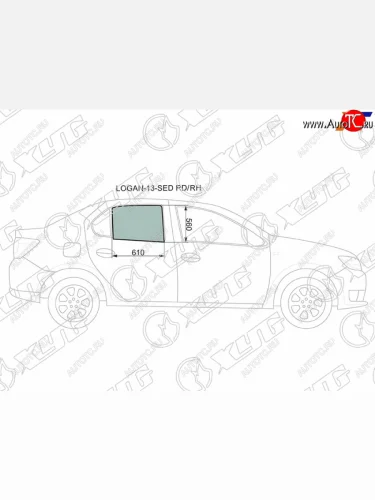 Стекло боковое опускное (Сзади Справа Цвет зеленый) Renault Logan 14-22  Sandero 14-22  Dacia Lo XYG LOGAN-13-SED RD/RH