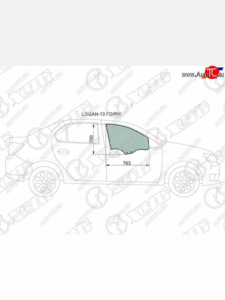 Стекло боковое опускное (Спереди Справа Цвет зеленый) Renault Logan 14-22  Sandero 14-22  Dacia XYG LOGAN-13 FD/RH  в Керчи Республика Крым