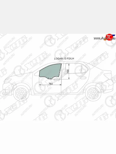 Стекло боковое опускное (Спереди Слева Цвет зеленый) Renault Logan 14-22  Sandero 14-22  Dacia L XYG LOGAN-13 FD/LH