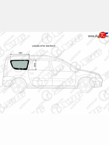 Стекло кузова боковое (не опускное) (Справа Цвет зеленый) Dacia Logan 04-08  Logan Mcv 08-12  LAD XYG LOGAN-STW SW/RH/X