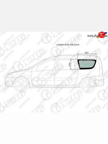 Стекло кузова боковое (не опускное) (Слева Цвет зеленый) Dacia Logan 04-08  Logan Mcv 08-12  LADA XYG LOGAN-STW SW/LH/X