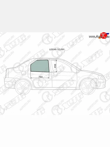 Стекло боковое опускное (Сзади Справа Цвет зеленый) XYG LOGAN RD/RH