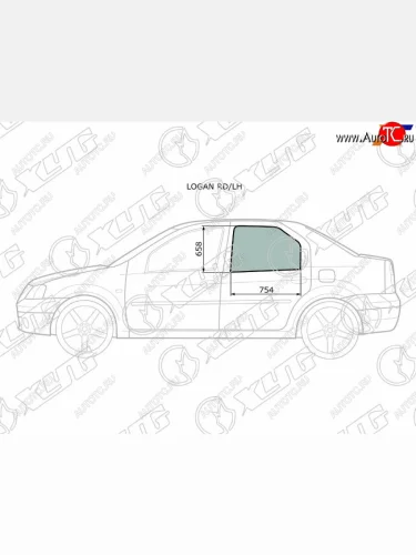 Стекло боковое опускное (Сзади Слева Цвет зеленый) Renault Logan 04-16  Dacia Logan 04-08 XYG LOGAN RD/LH