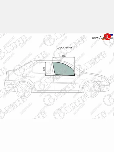Стекло боковое опускное (Спереди Справа Цвет зеленый) Renault Logan 04-22  Sandero 14-22  Dacia XYG LOGAN FD/RH
