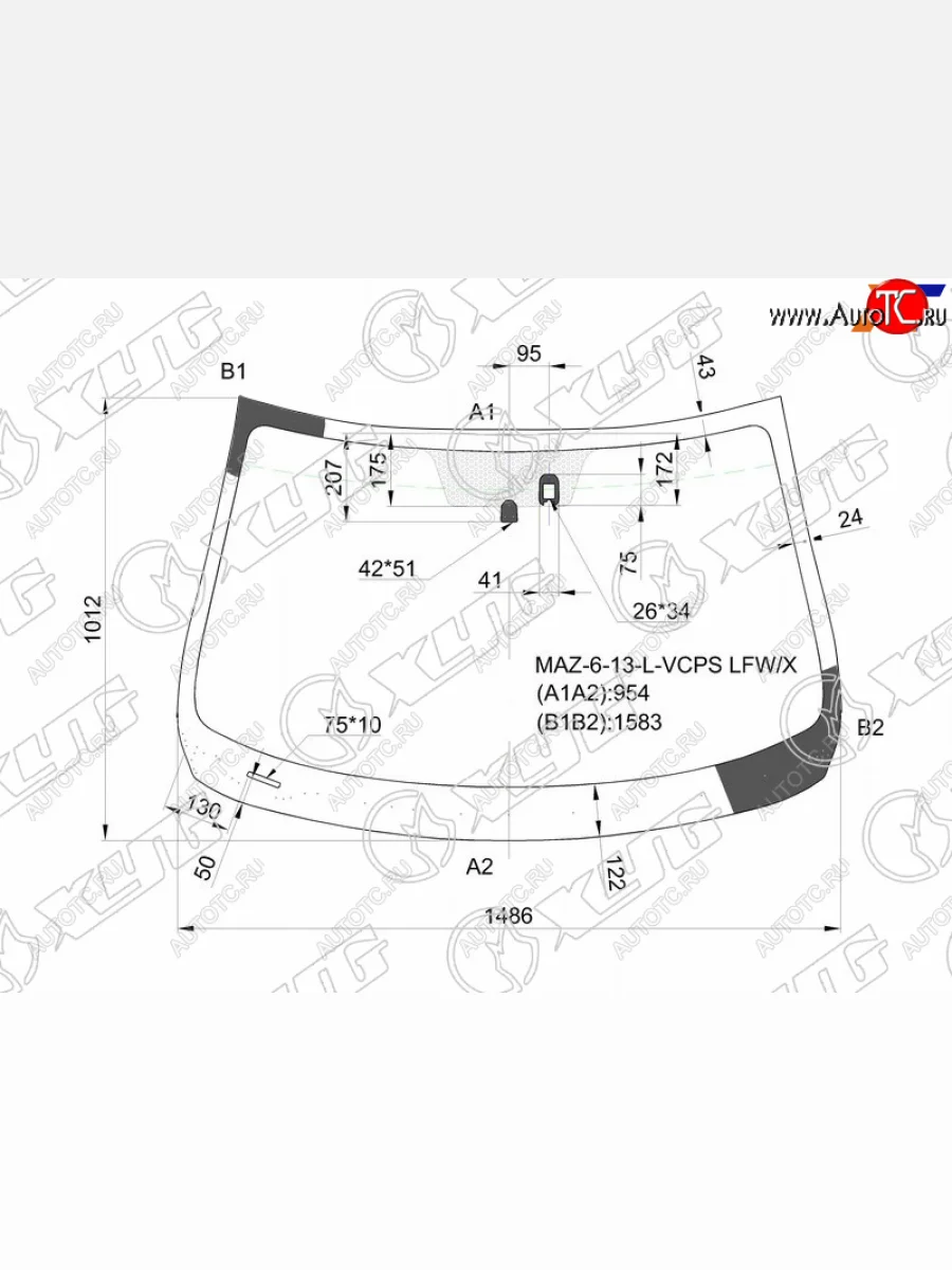 Стекло лобовое (датчик дождя) XYG Mazda 6 GJ дорестайлинг седан (2012-2015) (зеленое)  в Перми Пермском крае