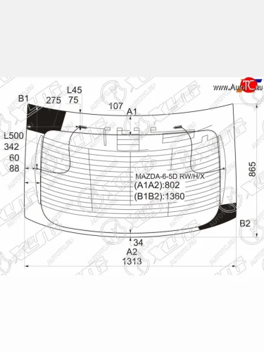 Стекло заднее (Цвет зеленый Обогрев) Mazda 6 02-08  Atenza 02-07 XYG MAZDA-6-5D RW/H/X