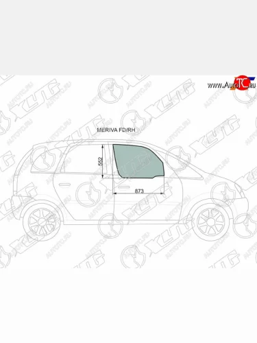 Стекло боковое опускное (Спереди Справа Цвет зеленый) Chevrolet Meriva 04-12  Opel Meriva 03-10 XYG MERIVA FD/RH