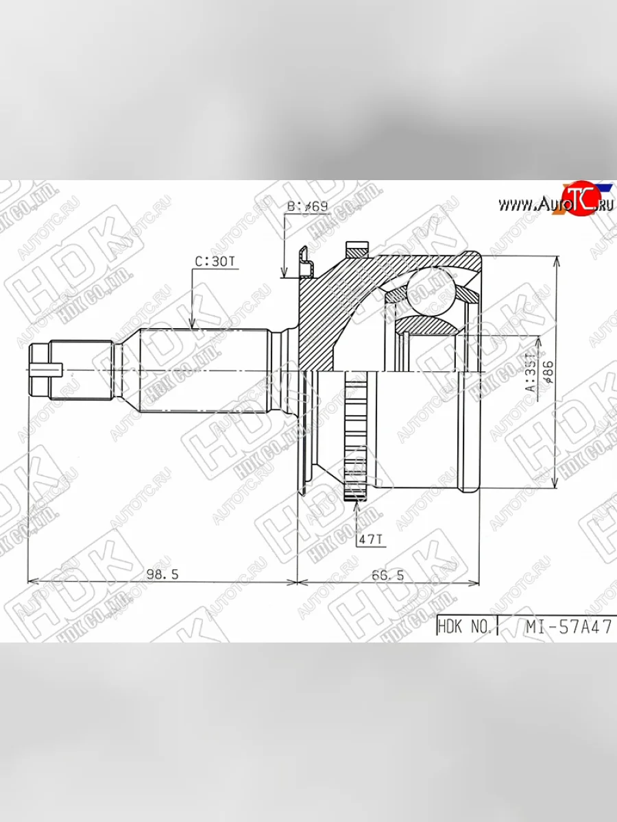 Шрус наружный MITSUBISHI L200TRITON KB4TKB9T 05-PAJERO SPORT KH8W 08- HDK MI-057A47  В Кинешме Ивановской области