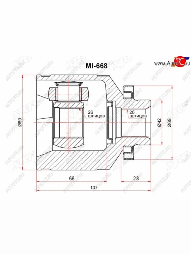 Шрус внутренний RH HYUNDAI TUSCON 04- SAT MI-668