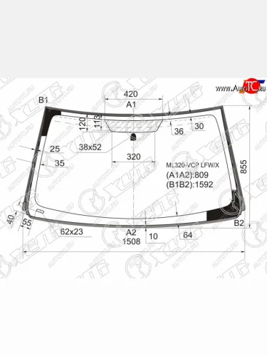 Стекло лобовое (молдинг) XYG (зеленое) Mercedes-Benz ML class W163 рестайлинг (2001-2005)