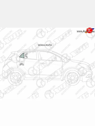 Стекло форточки (Сзади Справа Цвет зеленый) Opel Mokka 12-19  Buick Encore 12-16 XYG MOKKA RQ/RH