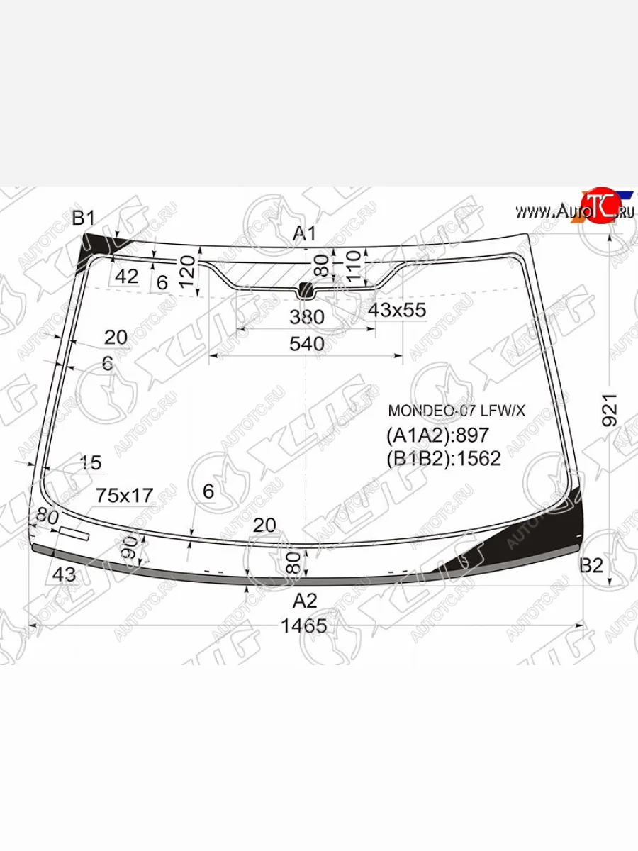 Стекло лобовое (молдинг) XYG Ford Mondeo Mk4,BD дорестайлинг, седан (2007-2010) (зеленое)  в Перми Пермском крае