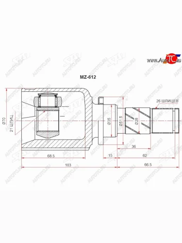 Шрус внутренний LH MAZDA DEMIO DY5# 02-07 SAT MZ-612