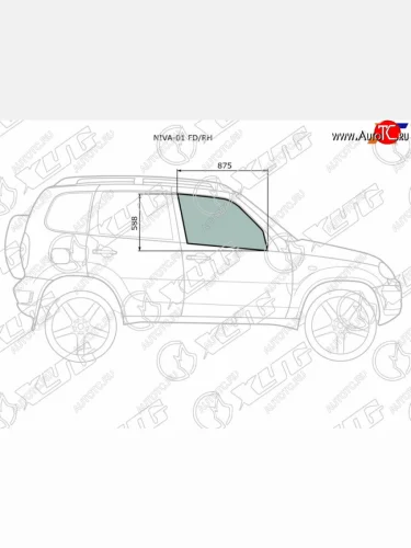 Стекло боковое опускное (Спереди Справа Цвет зеленый) Chevrolet Niva 98-  LADA Niva Travel 21- XYG NIVA-01 FD/RH