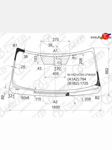 Стекло лобовое (обогрев щеток, датчик дождя) XYG (зеленое) INFINITI QX80 Z62 1-ый рестайлинг (2014-2018)