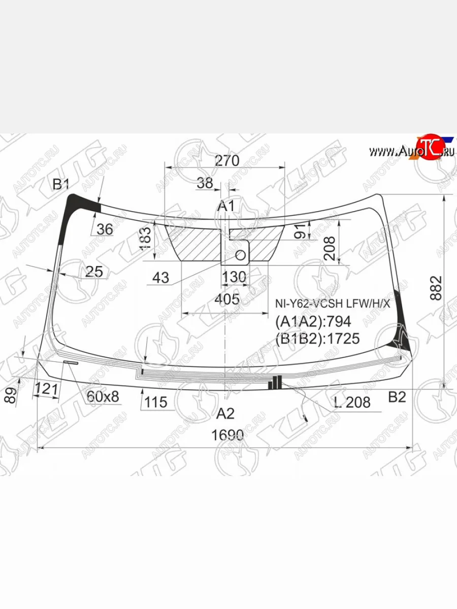 Стекло лобовое (обогрев щеток, датчик дождя) XYG INFINITI QX80 Z62 дорестайлинг (2013-2014) (зеленое)  с доставкой в г. Керчь