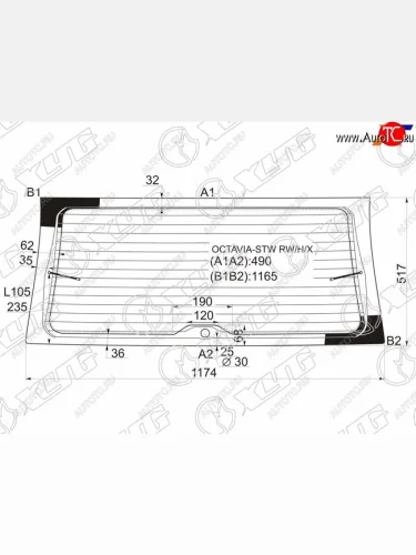 Стекло заднее (Цвет зеленый Обогрев 5D WGN) Skoda Octavia 96-10 XYG OCTAVIA-STW RW/H/X
