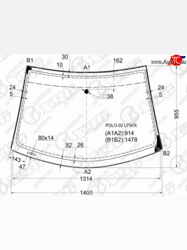 Стекло лобовое (молдинг) XYG (зеленое) Volkswagen Polo  Mk4 9N1 (2001-2009) седан дорестайлинг, хэтчбэк 5 дв. дорестайлинг, рестайлинг седан, хэтчбэк 5 дв. рестайлинг
