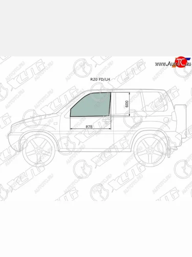Стекло боковое опускное (Спереди Слева Цвет зеленый) Nissan Terrano 93-95  Ford Maverick 93-00  XYG R20 FD/LH