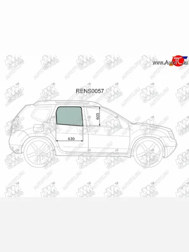 Стекло боковое опускное (Сзади Справа Цвет зеленый) Nissan Terrano 14-  Renault Duster 10-21  Da KMK RENS0057