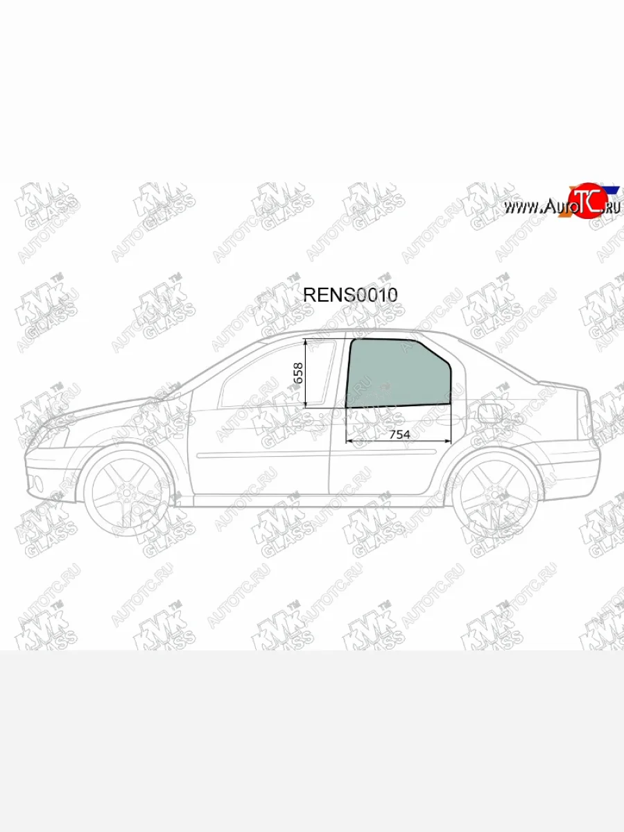 Стекло боковое опускное (Сзади Слева Цвет зеленый) Renault Logan 04-  Sandero 14-  Dacia Logan 0 KMK RENS0010  в Воронеже Воронежской области