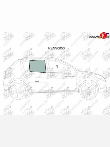 Стекло боковое опускное (Сзади Справа Цвет зеленый) Renault Sandero 09-14  Dacia Sandero 08-12  KMK RENS0053