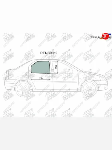 Стекло боковое опускное (Сзади Справа Цвет зеленый) Renault Logan 04-  Sandero 14-  Dacia Logan KMK RENS0012
