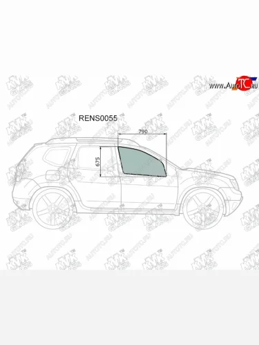 Стекло боковое опускное (Спереди Справа Цвет зеленый) Nissan Terrano 14-  Renault Duster 10-21   KMK RENS0055