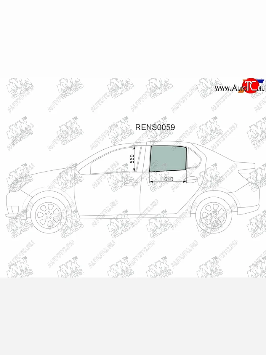 Стекло боковое опускное (Сзади Слева Цвет зеленый) Renault Logan 14-  Sandero 14-  Dacia Logan 1 KMK RENS0059  в Воронеже Воронежской области