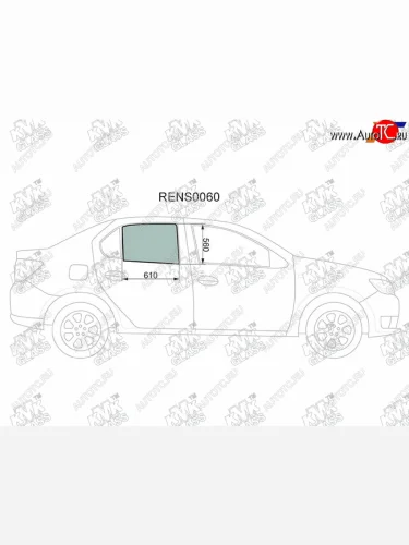 Стекло боковое опускное (Сзади Справа Цвет зеленый) Renault Logan 14-  Sandero 14-  Dacia Logan KMK RENS0060