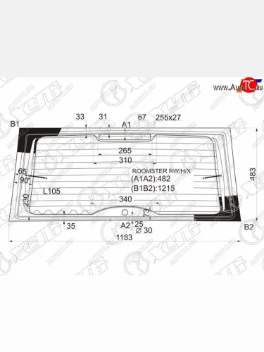 Стекло заднее (Цвет зеленый Обогрев) Skoda Fabia 07-10  Praktik 06-15  Roomster 06-15 XYG ROOMSTER RW/H/X