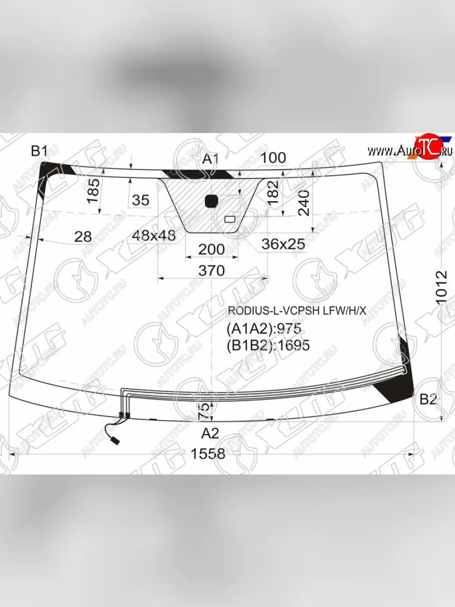Стекло лобовое (обогрев щеток, датчик дождя) XYG SSANGYONG Rodius 1 (2004-2013) (зеленое)  с доставкой в г. Керчь