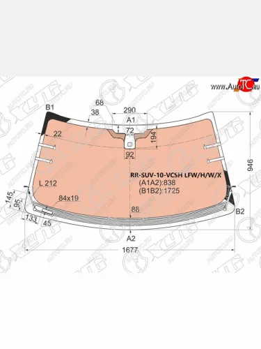 Стекло лобовое (Обогрев щеток Обогрев полный Датчик дождя) Land Rover Range Rover 05-12 XYG RR-SUV-10-VCSH LFW/H/W/X