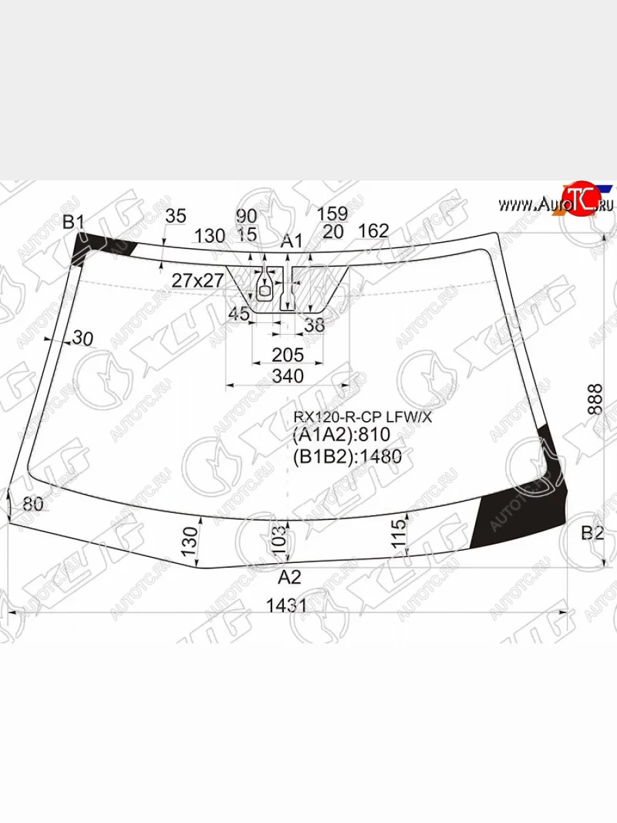 Стекло лобовое (датчик дождя) XYG Toyota Mark X X120 (2004-2009) (зеленое)  в Керчи Республика Крым