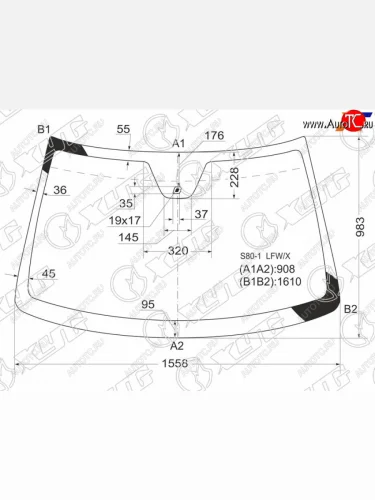 Стекло лобовое (датчик дождя) XYG (зеленое) Volvo S80 TS седан дорестайлинг (1998-2003)