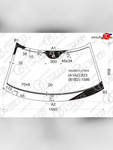 Стекло лобовое (датчик дождя) XYG (зеленое) SAAB 9-5 YS3E cедан дорестайлинг (1997-2001)