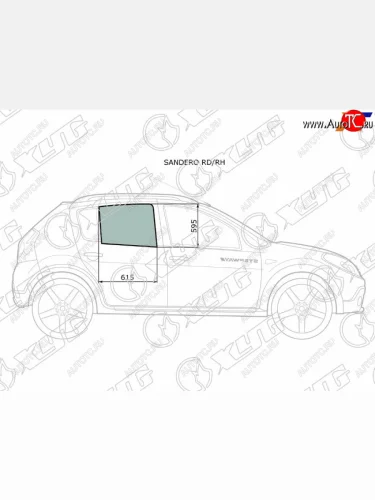Стекло боковое опускное (Сзади Справа Цвет зеленый) Renault Sandero 09-14  Dacia Sandero 08-12  XYG SANDERO RD/RH