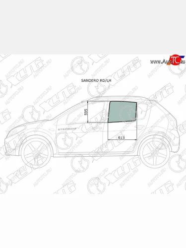 Стекло боковое опускное (Сзади Слева Цвет зеленый) Renault Sandero 09-14  Dacia Sandero 08-12  R XYG SANDERO RD/LH