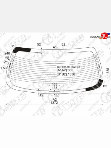 Стекло заднее (Цвет зеленый Обогрев) Kia Sephia 98-04  Shuma 97-04  Spectra 00-11 XYG SEPHIA-98 RW/H/X