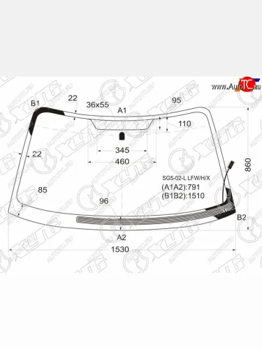 Стекло лобовое (Обогрев щеток) Subaru Forester 02-08 XYG SG5-02-L LFW/H/X