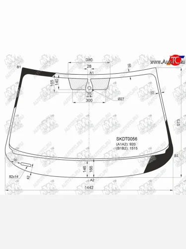 Стекло лобовое (датчик дождя) KMK (зеленое) Skoda Octavia A7 рестайлинг лифтбэк (2016-2020)