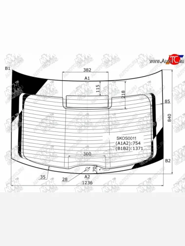 Стекло заднее (Цвет зеленый Обогрев Антенна) Skoda Rapid 12-  SEAT Toledo 12-19 KMK SKOS0011